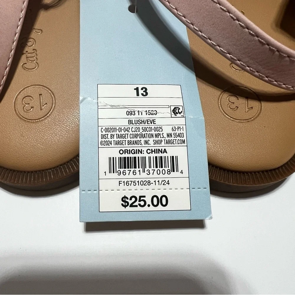 NWT Cat & Jack Kids Eve Pink Pearl-Studded Sandals Size 13